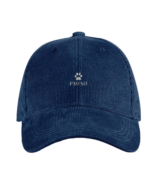 Navy blue cap with a paw print logo on a white background